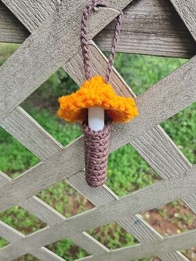 Handmade Kids Mushroom Chapstick Holder Necklace - Orange & Brown